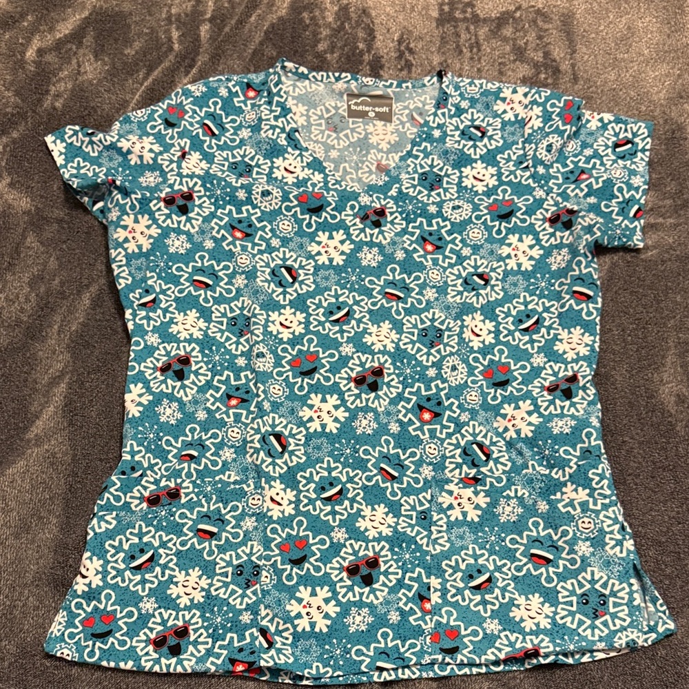 Blue Snowflake Patterned Top